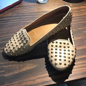 Aldo nude/ gold spike stud loafer